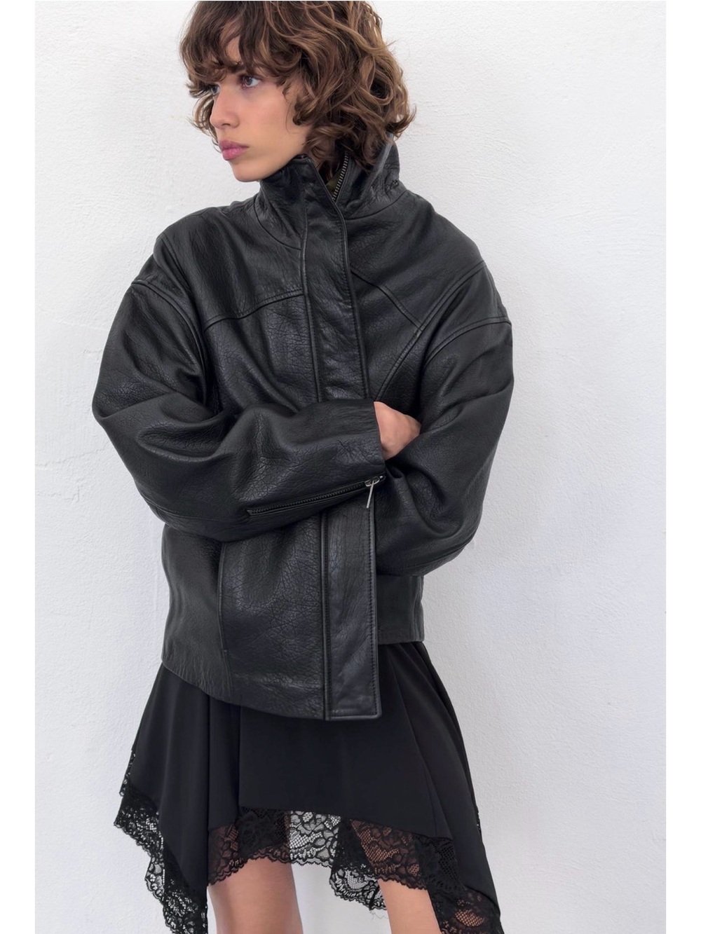 Women's Black 100% Leather Zip-Front Jacket